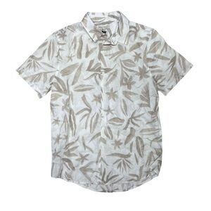 NWT Onia Men's Beige Leaf Print Linen-Blend Hawaiian Camp Shirt size M $150.00